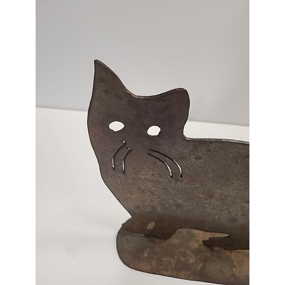 Metal Kitty Cat Sculpture Doorstop Book End Handcrafted Rustic Cutout Country - Picture 7 of 9
